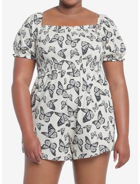 Plus Size Ivory Butterfly Romper Plus Size, , hi-res