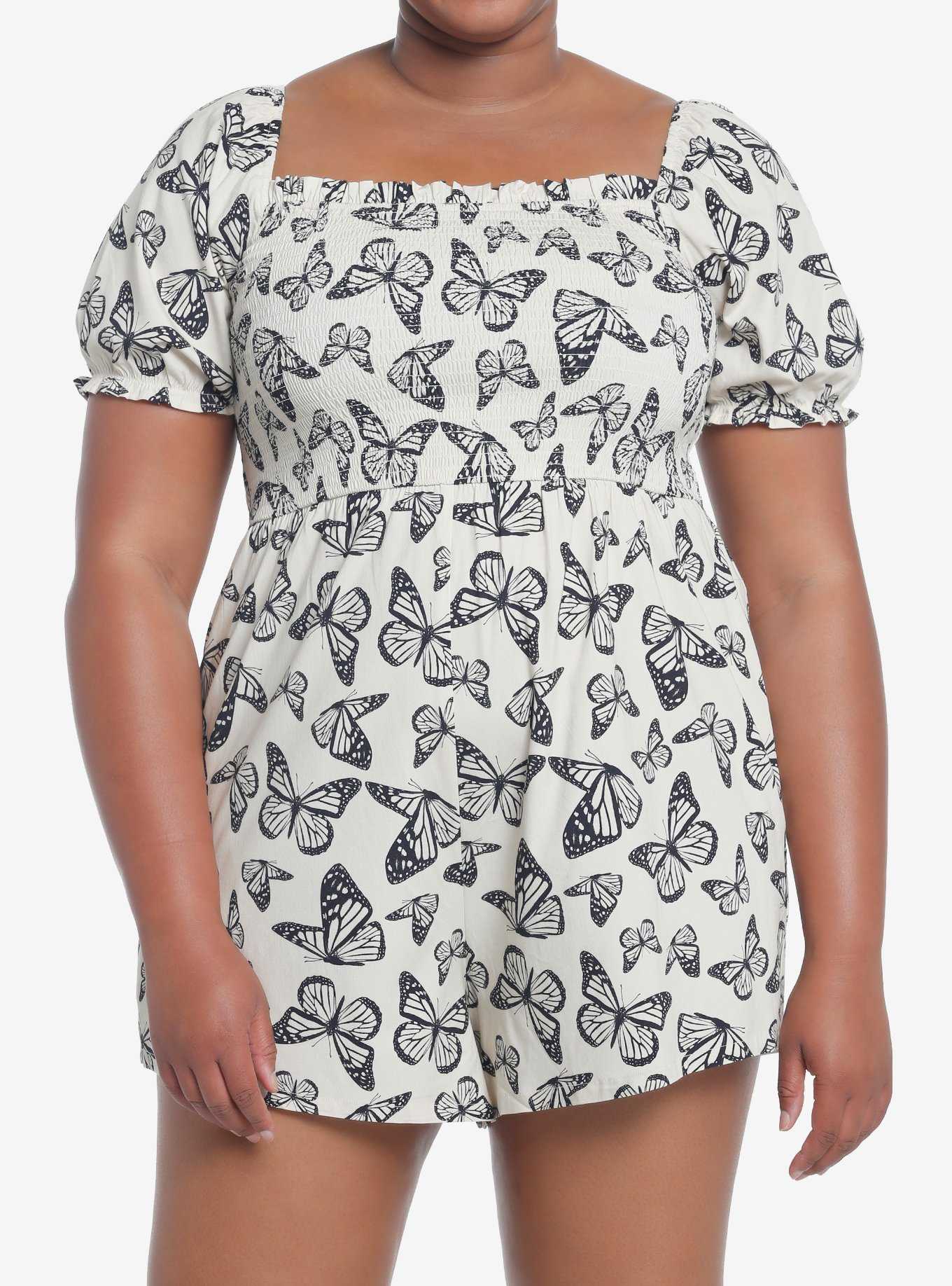 Ivory Butterfly Romper Plus Size, , hi-res