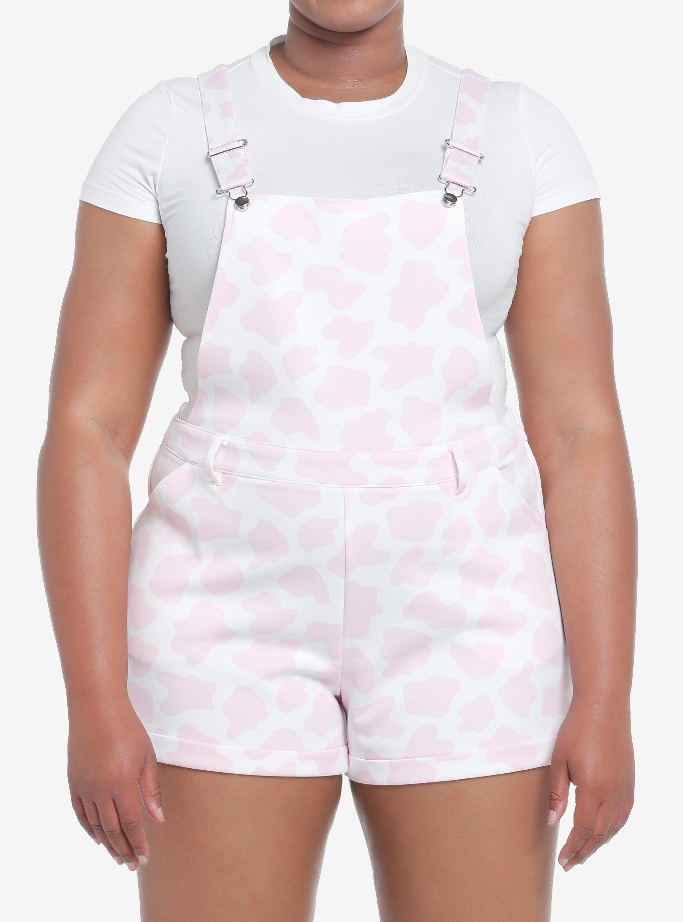 Sweet Society Pink Cow Print Shortalls Plus Size, PINK, hi-res