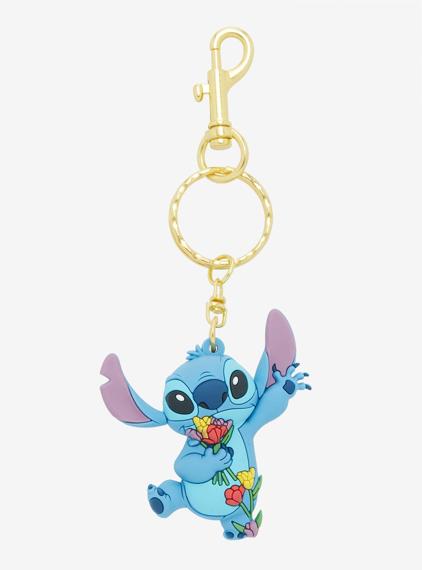 Loungefly Disney Lilo & Stitch Smiling Stitch with Flowers Keychain - BoxLunch Exclusive, , hi-res