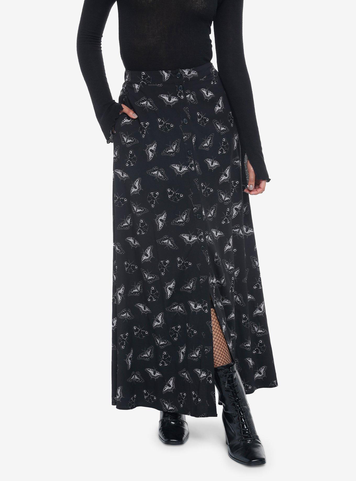 Black Moth Button Front Maxi Skirt | Hot Topic