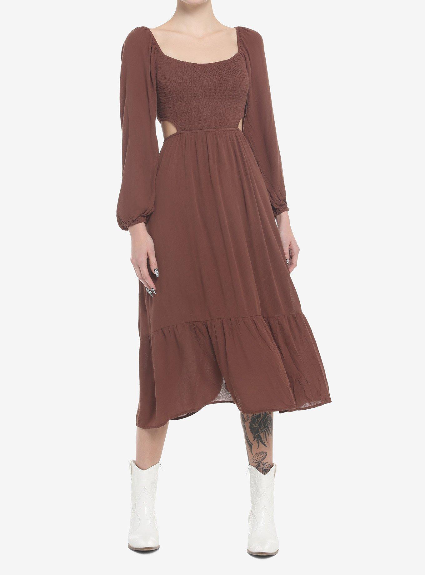 Chocolate Brown Cutout Back Maxi Dress, BROWN, hi-res