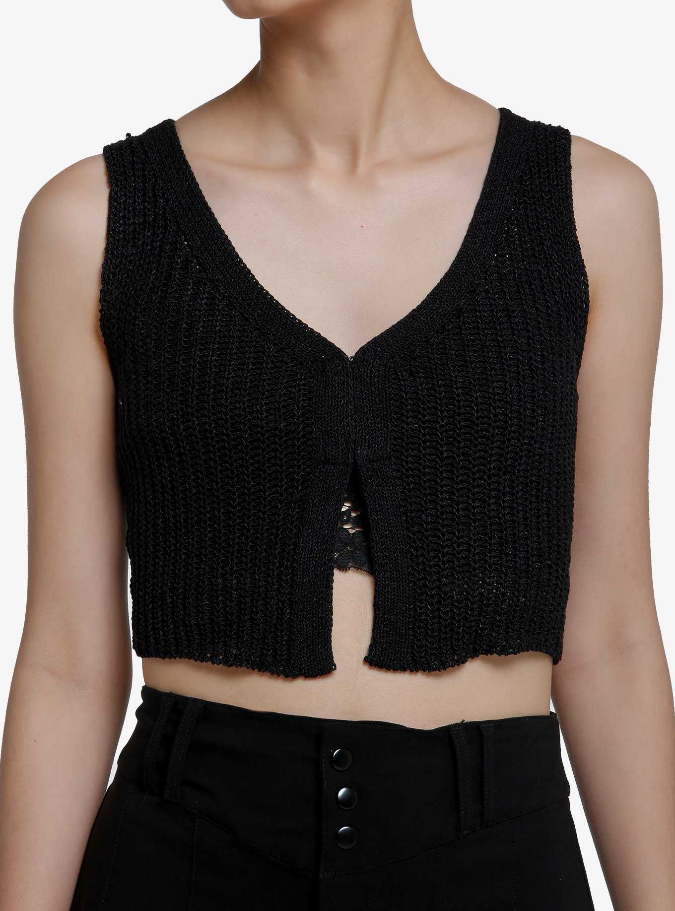 Black Knit Girls Crop Vest, , hi-res