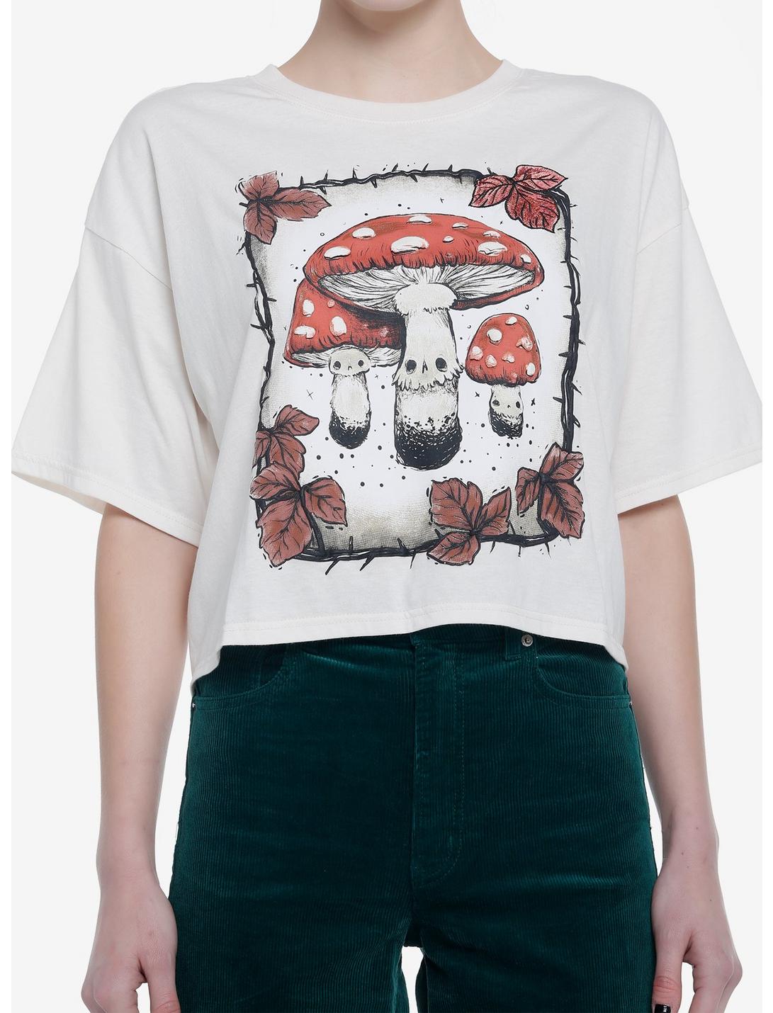 Mushroom Trio Crop Girls T-Shirt By Guild Of Calamity, IVORY, hi-res