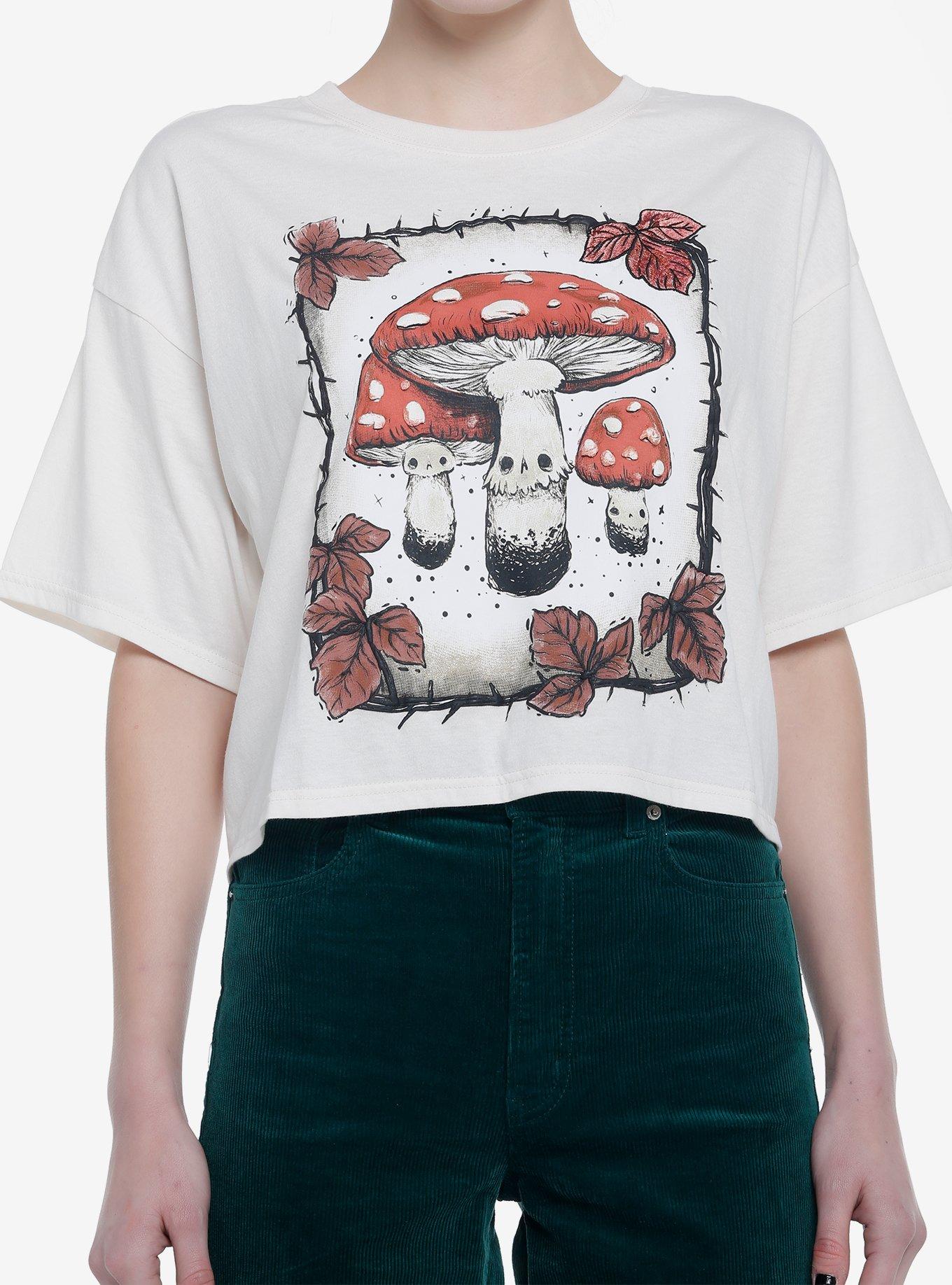 Mushroom Trio Crop Girls T-Shirt By Guild Of Calamity, IVORY, hi-res view 1