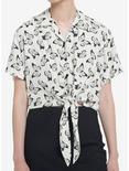 Ivory Butterflies Tie-Front Girls Woven Button-Up, IVORY, hi-res