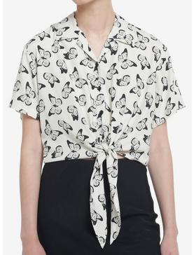 Ivory Butterflies Tie-Front Girls Woven Button-Up, , hi-res