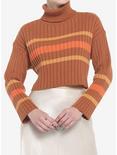 Brown Rugby Stripe Crop Girls Turtleneck Sweater, MULTI, hi-res
