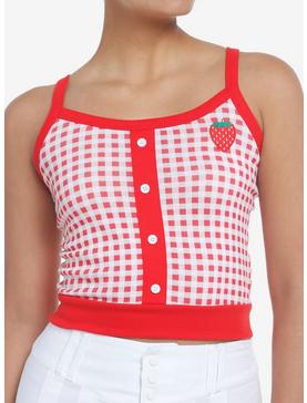 Sweet Society Red Strawberry Gingham Girls Sweater Tank Top, , hi-res