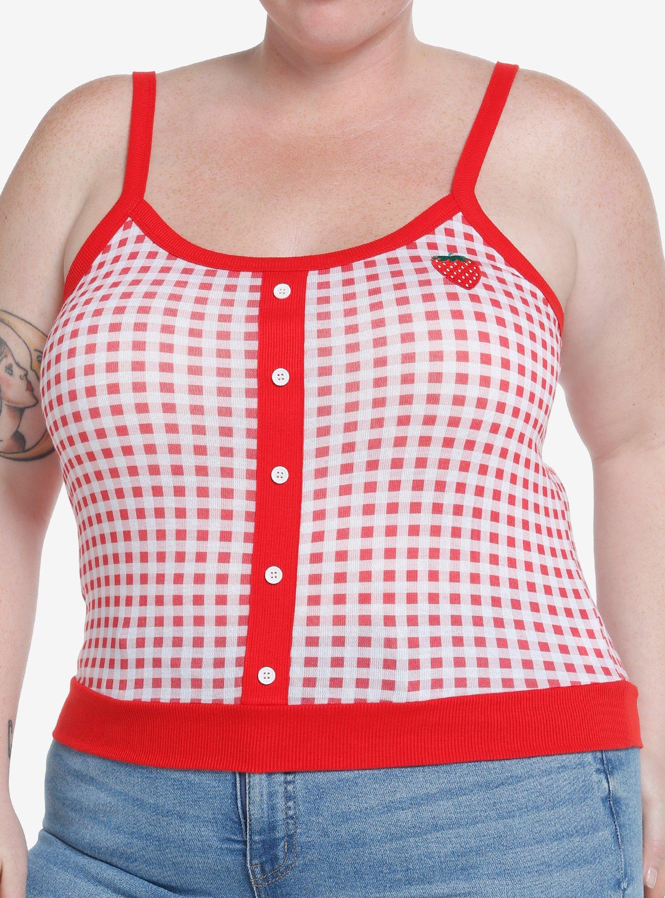 Sweet Society Red Strawberry Gingham Girls Sweater Tank Top Plus Size Hot Topic