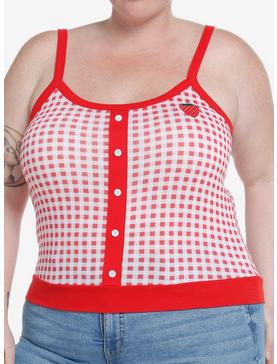 Sweet Society Red Strawberry Gingham Girls Sweater Tank Top Plus Size, , hi-res