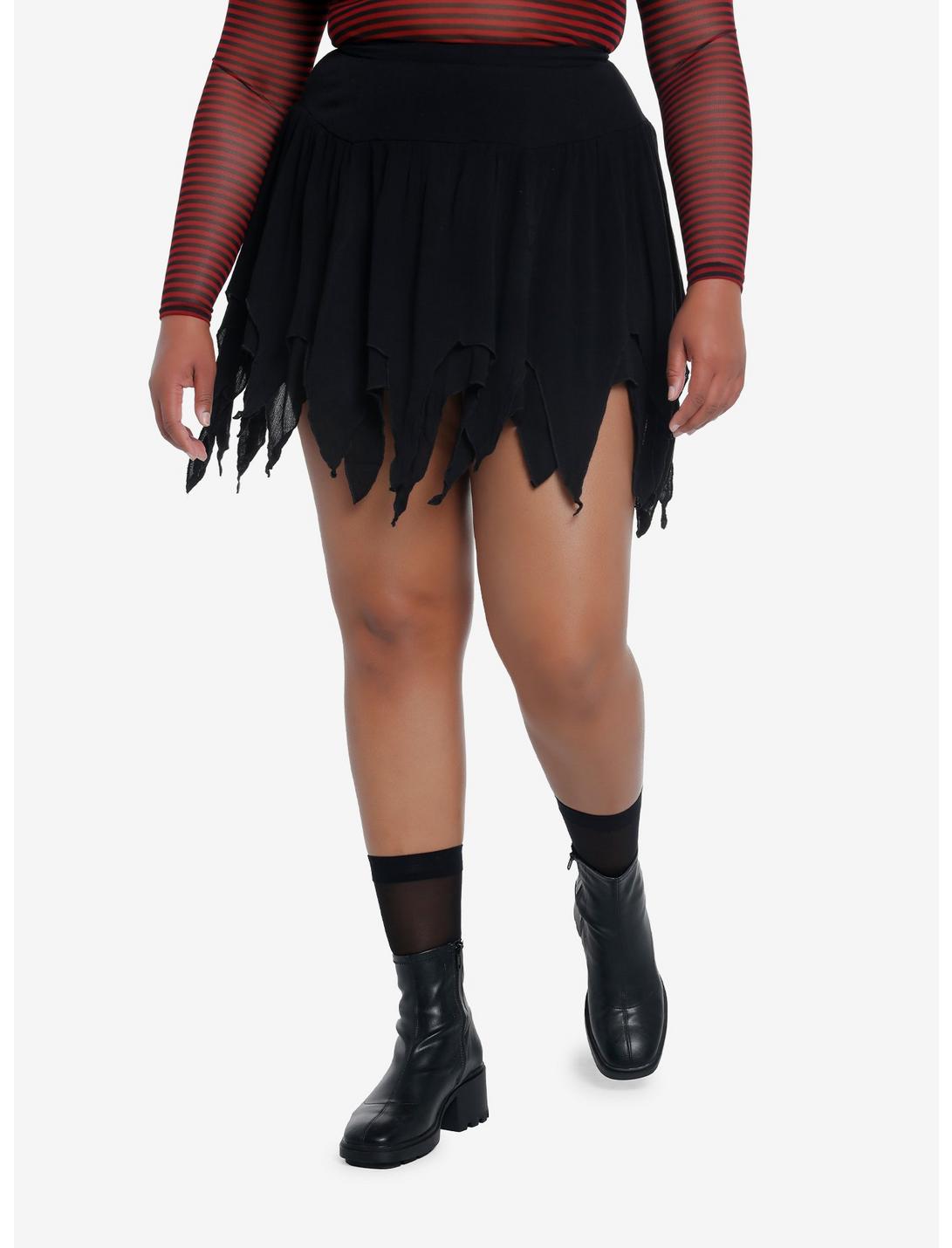 Cosmic Aura Black Hanky Hem Skirt Plus Size, BLACK, hi-res