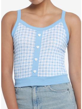 Sweet Society Baby Blue Gingham Girls Sweater Tank Top, , hi-res