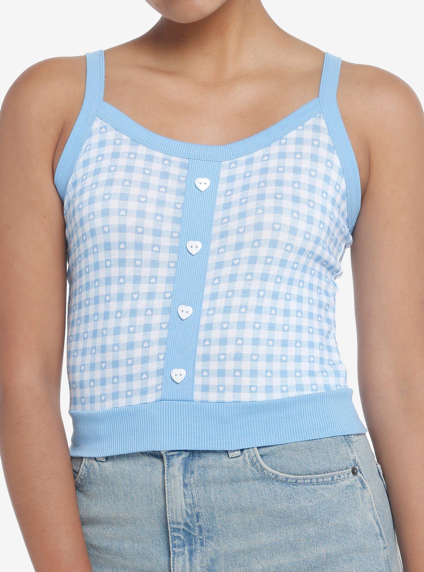 Sweet Society Baby Blue Gingham Girls Sweater Tank Top, GINGHAM WHITE-BLUE, hi-res