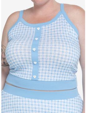 Sweet Society Baby Blue Gingham Girls Sweater Tank Top Plus Size, , hi-res