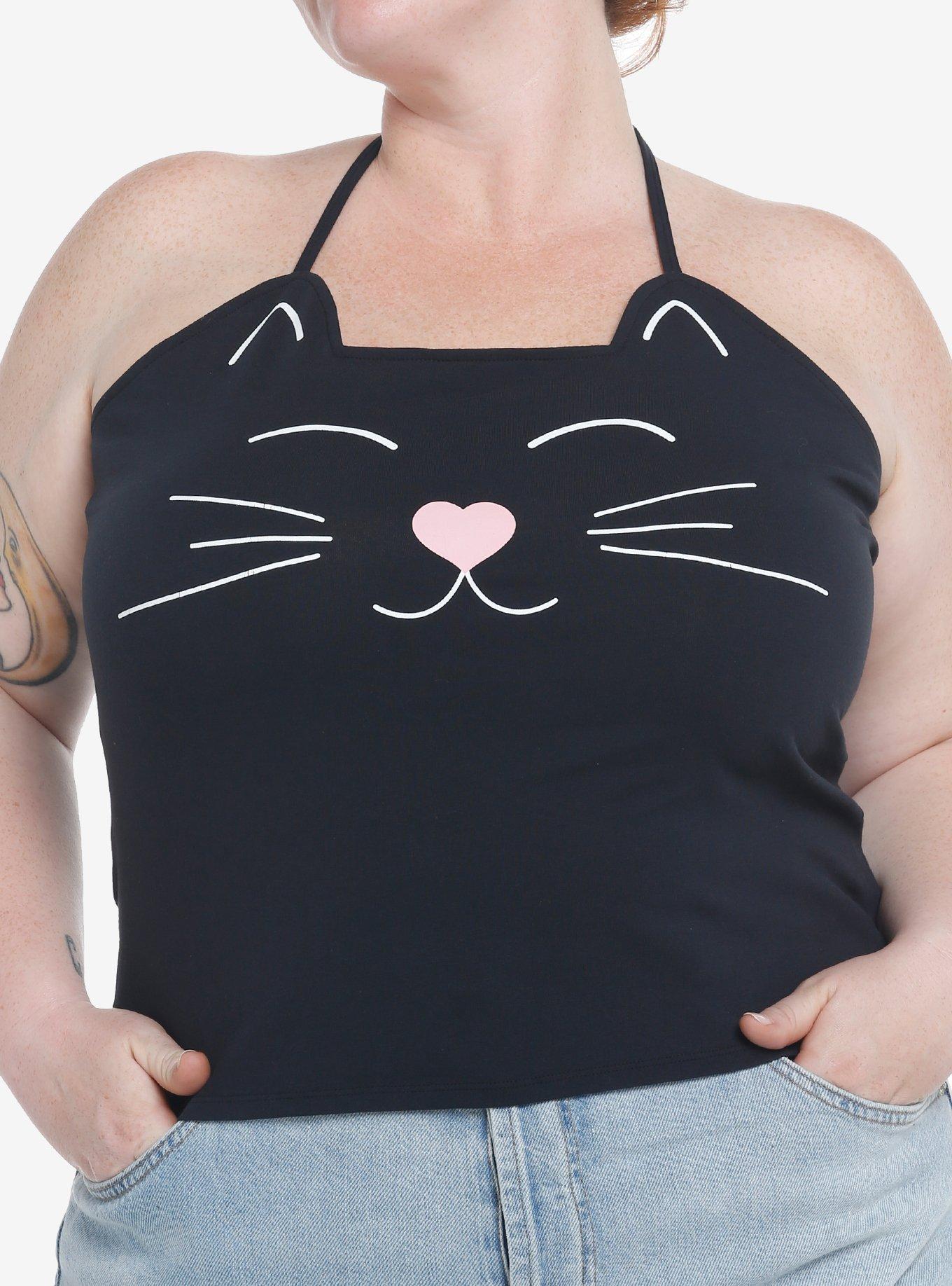 Sweet Society Black Cat Girls Halter Tank Top Plus Size, BLACK, hi-res