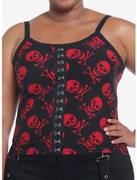 Social Collision Black & Red Skull 'N' Crossbones Hook-And-Eye Girls Cami Plus Size, , hi-res