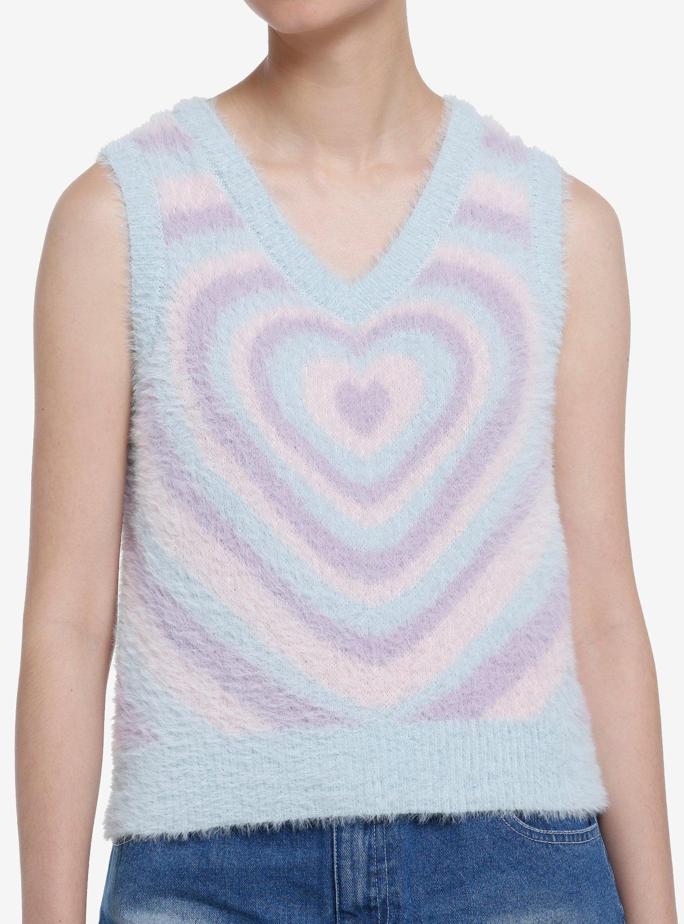 Sweet Society Pastel Hearts Fuzzy Girls Sweater Vest, MULTI, hi-res