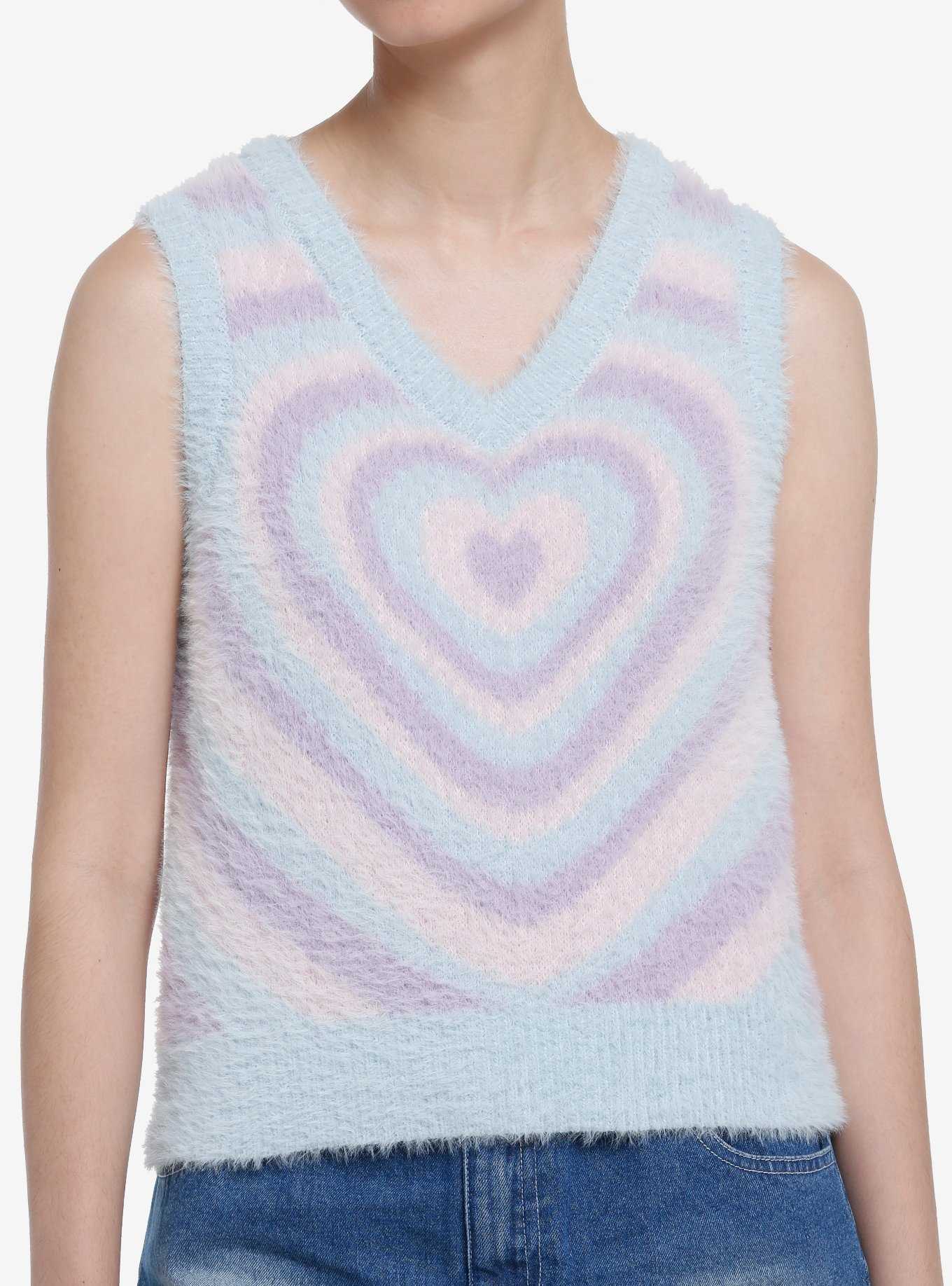 Sweet Society Pastel Hearts Fuzzy Girls Sweater Vest, , hi-res