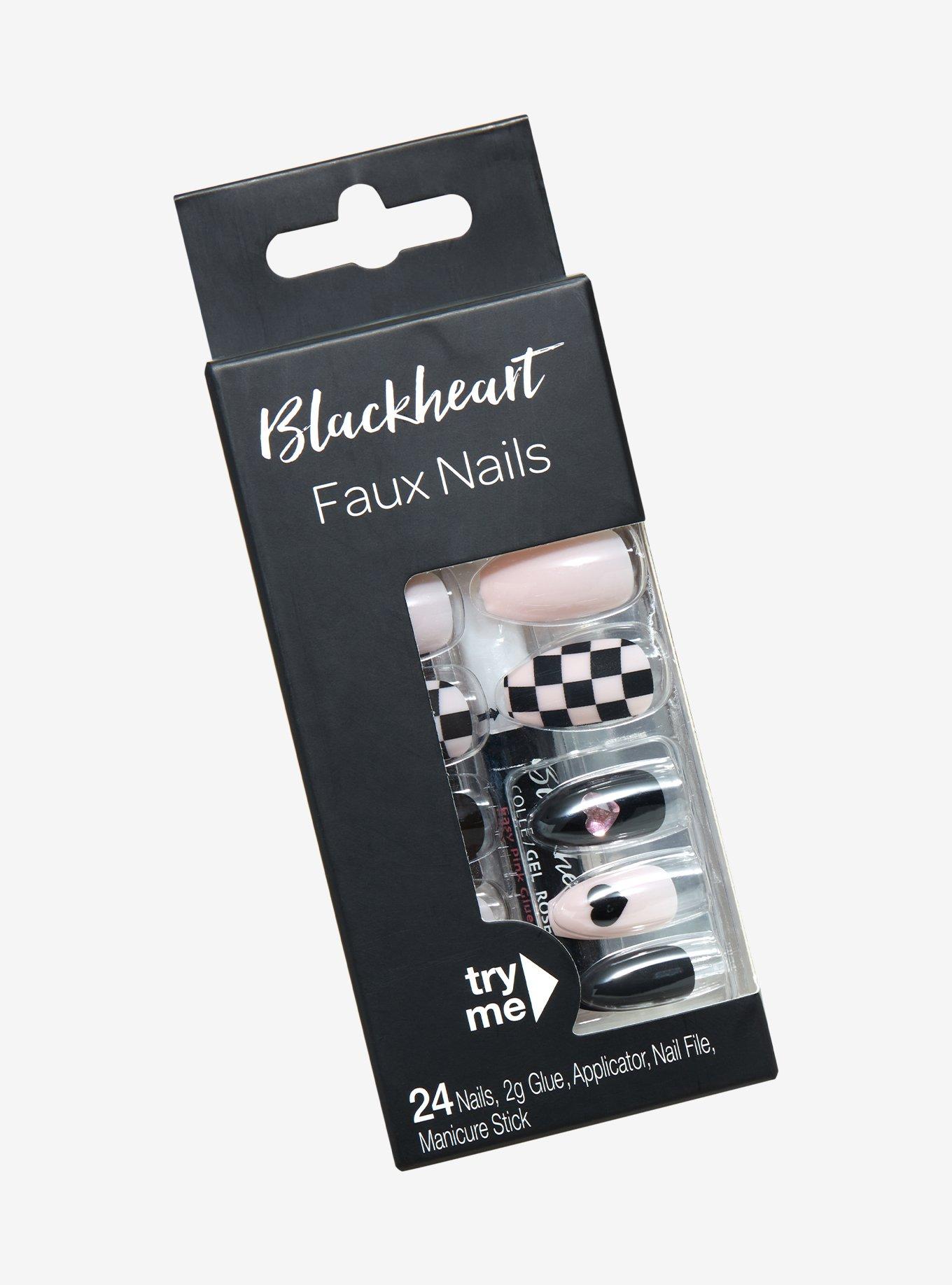 Blackheart Checker Heart Faux Nail Set, , hi-res