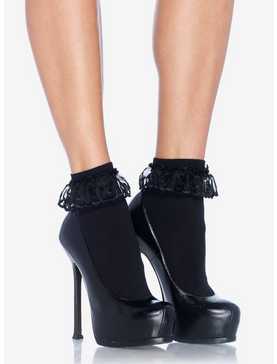 Ankle Socks with Lace Ruffle Black, , hi-res