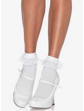 Ankle Socks with Lace Ruffle White, , hi-res