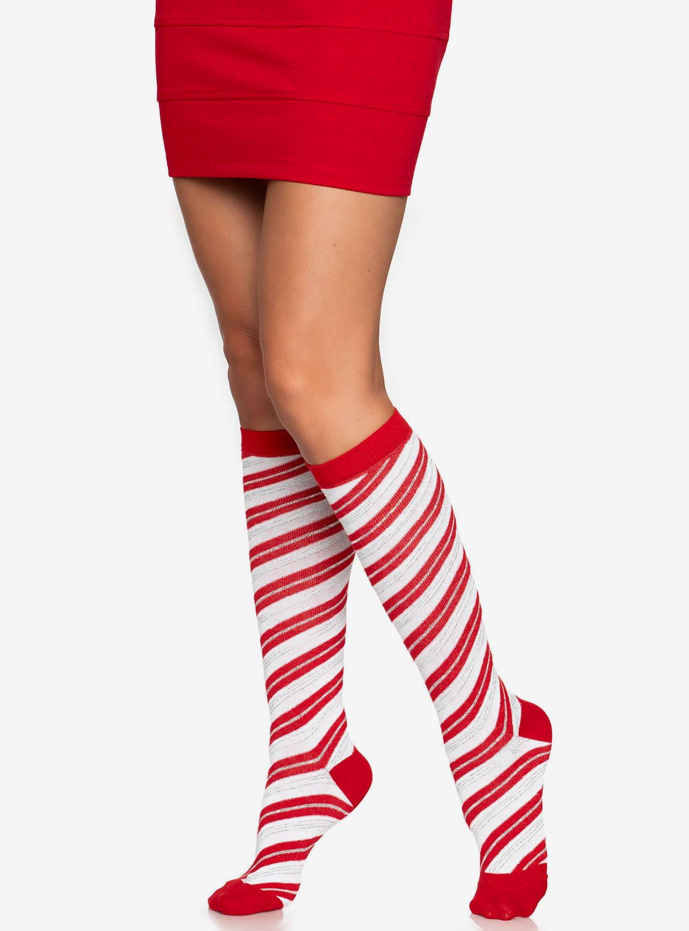 Candy Cane Lurex Knee Socks, , hi-res