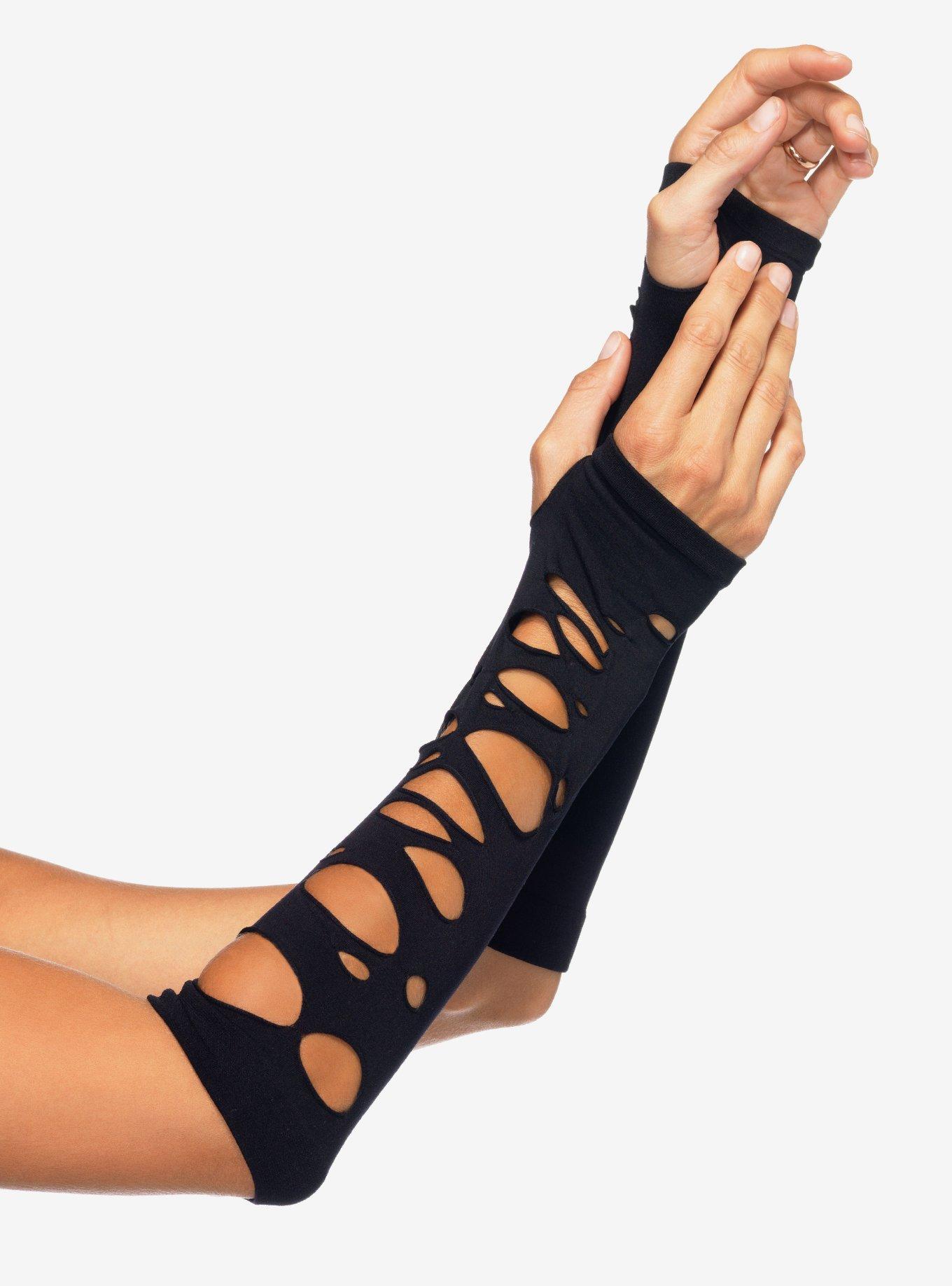 Distressed Arm Warmers Black, , hi-res