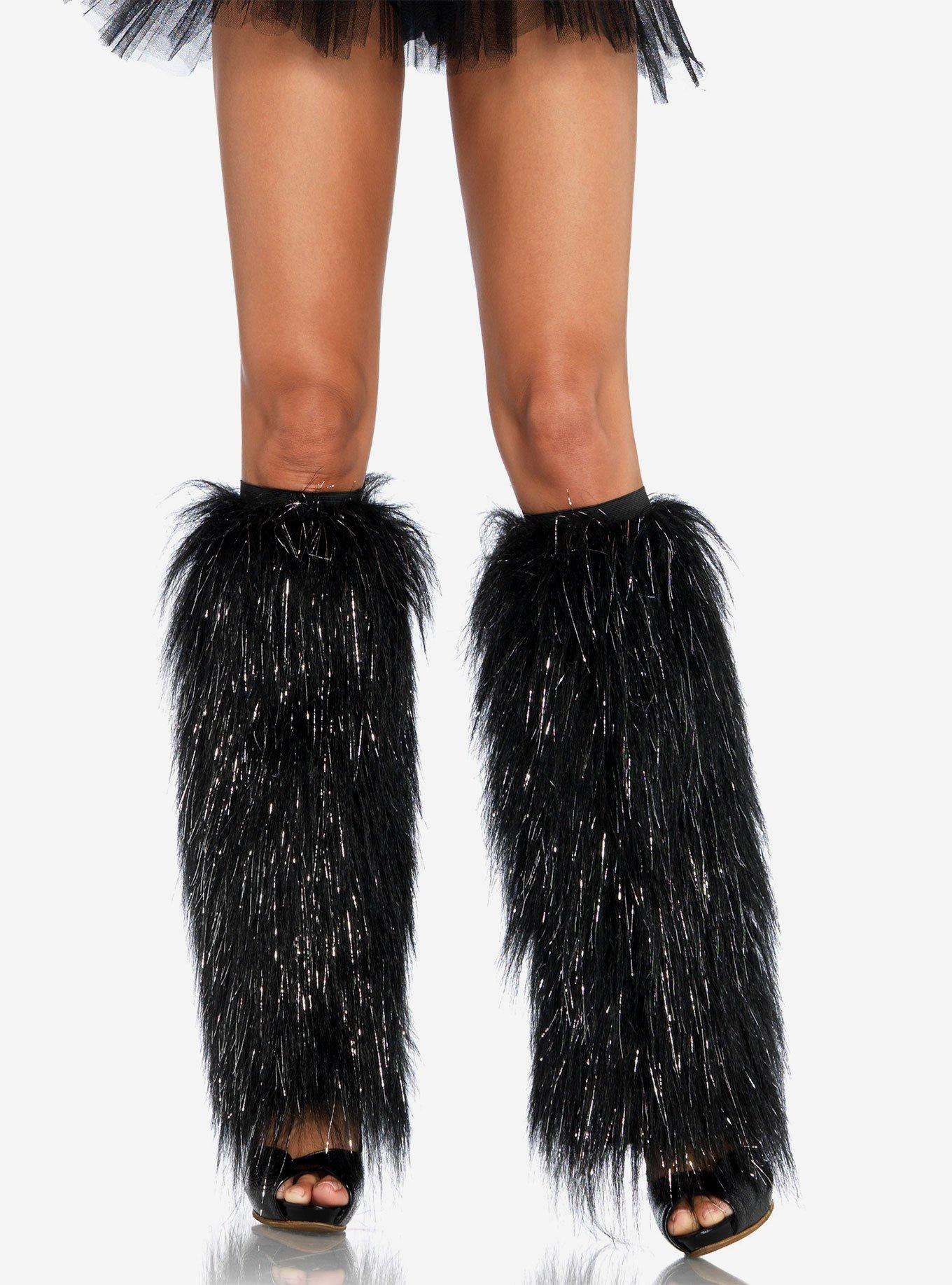 Furry Lurex Leg Warmers Black & Silver