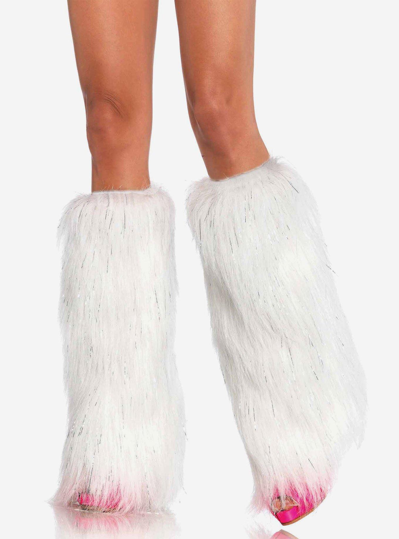 Furry Lurex Leg Warmers White & Silver