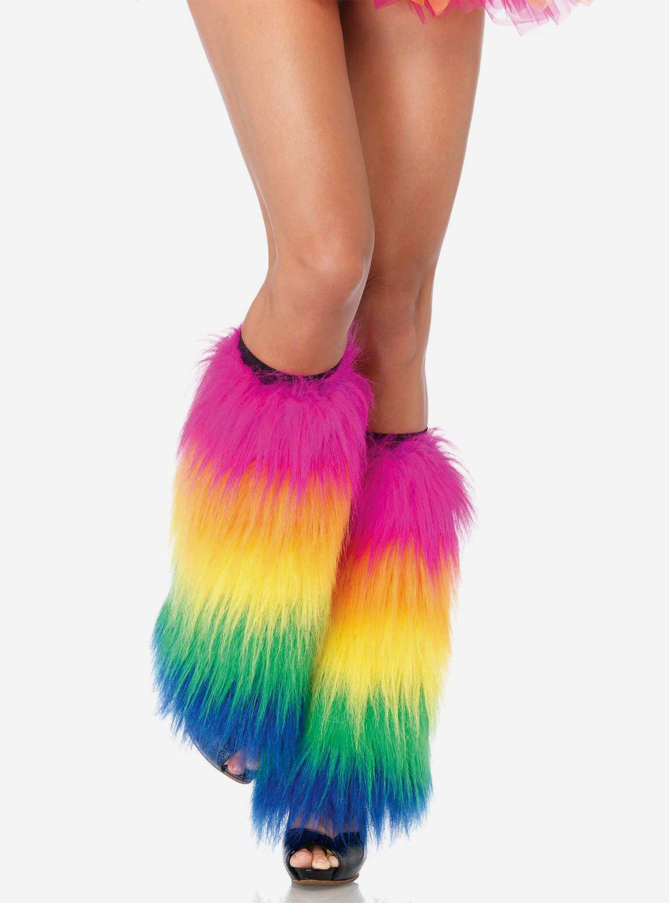 Furry Rainbow Leg Warmers Multicolor, , hi-res