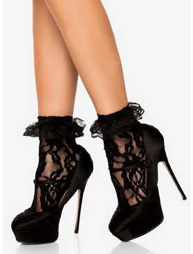 Lace Ankle Socks with Ruffle Black, , hi-res