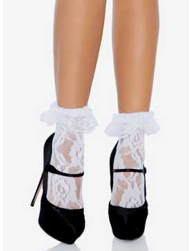Lace Ankle Socks with Ruffle White, , hi-res