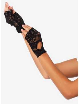 Lace Keyhole Fingerless Gloves Black, , hi-res