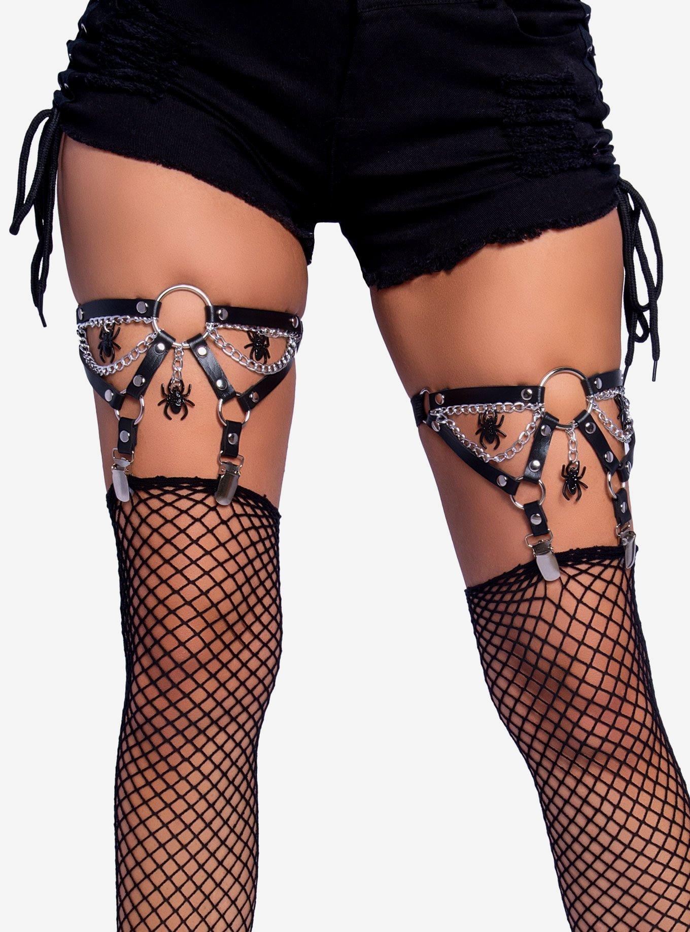 Spider Ring Thigh High Garter Suspender with Chain Hot Topic