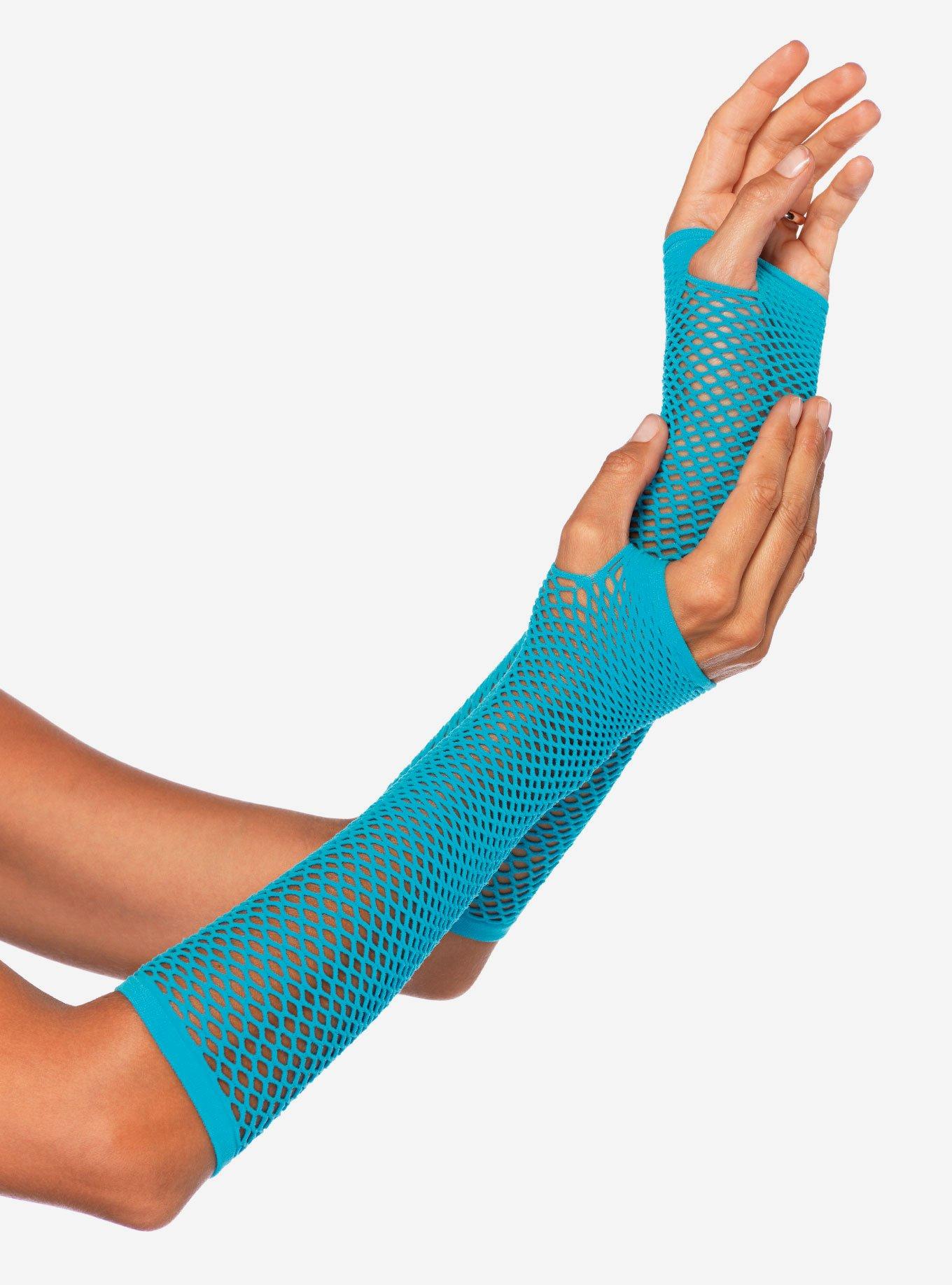 Triangle Net Fingerless Gloves Neon Blue, , hi-res