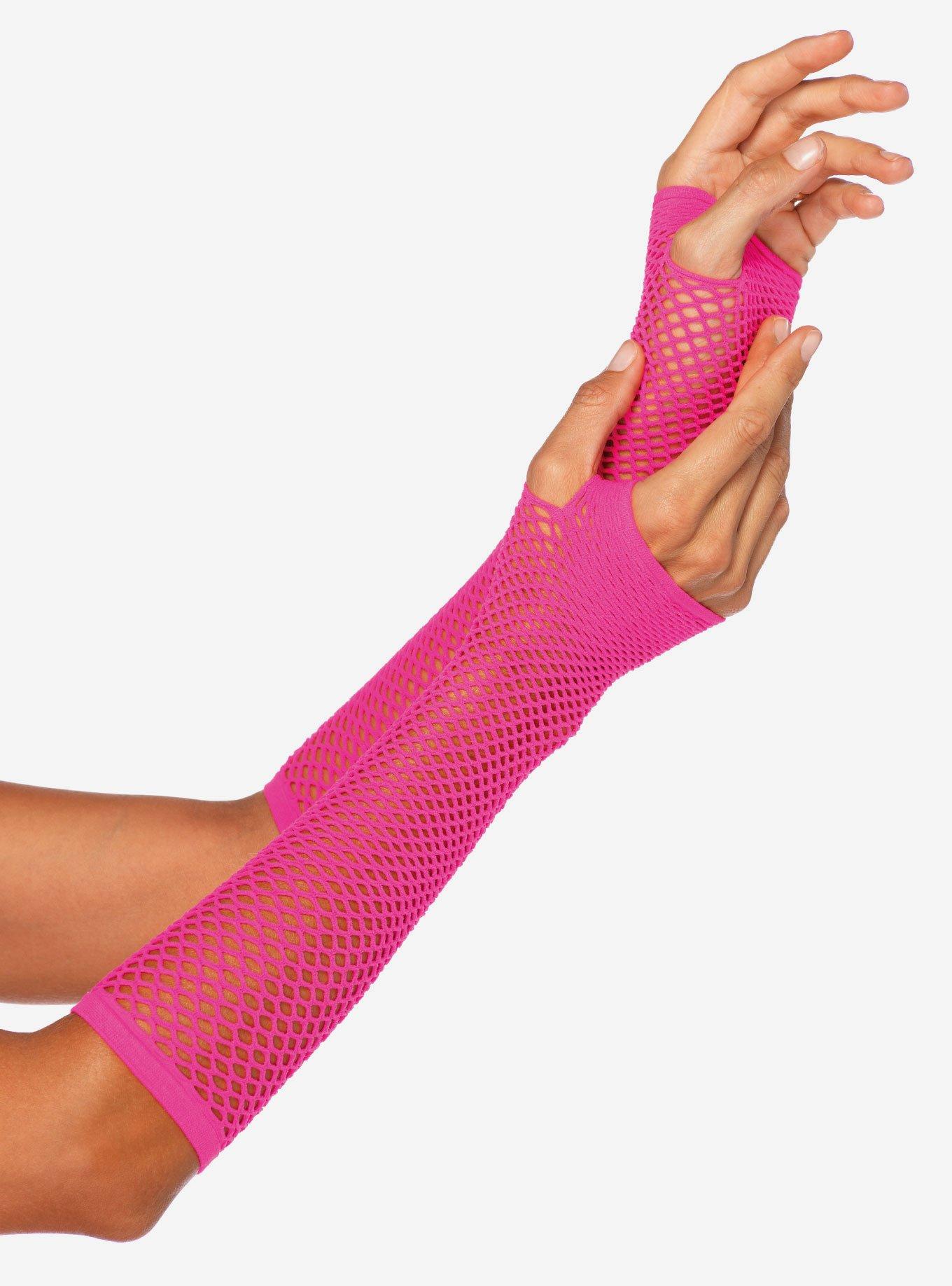 Triangle Net Fingerless Gloves Neon Pink, , hi-res
