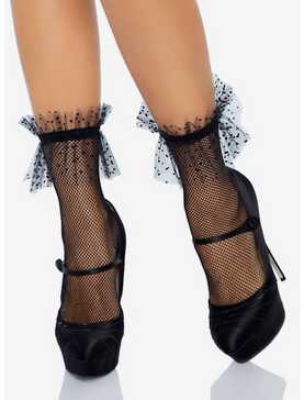 Micro Net Ankle Socks with Dotted Tulle Ruffle, , hi-res