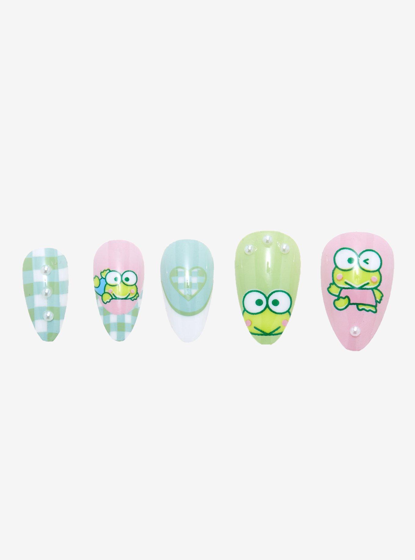 Keroppi Pastel Gingham Faux Nail Set, , hi-res