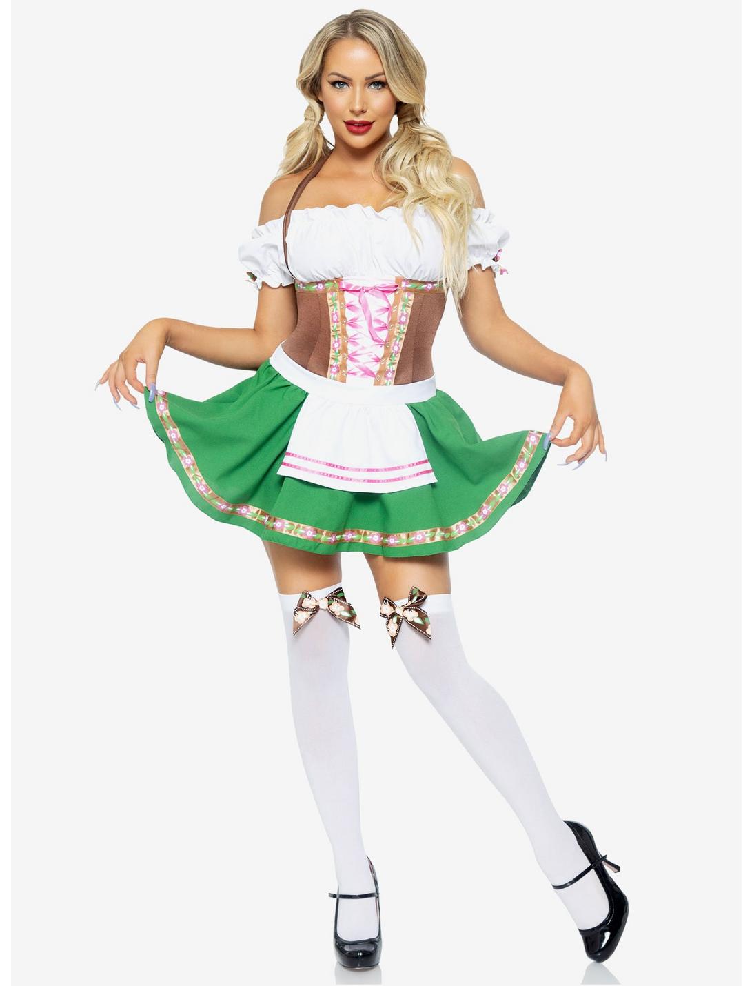 Gretchen Costume Dress with Trim & Stockings with Bows, BROWN, hi-res