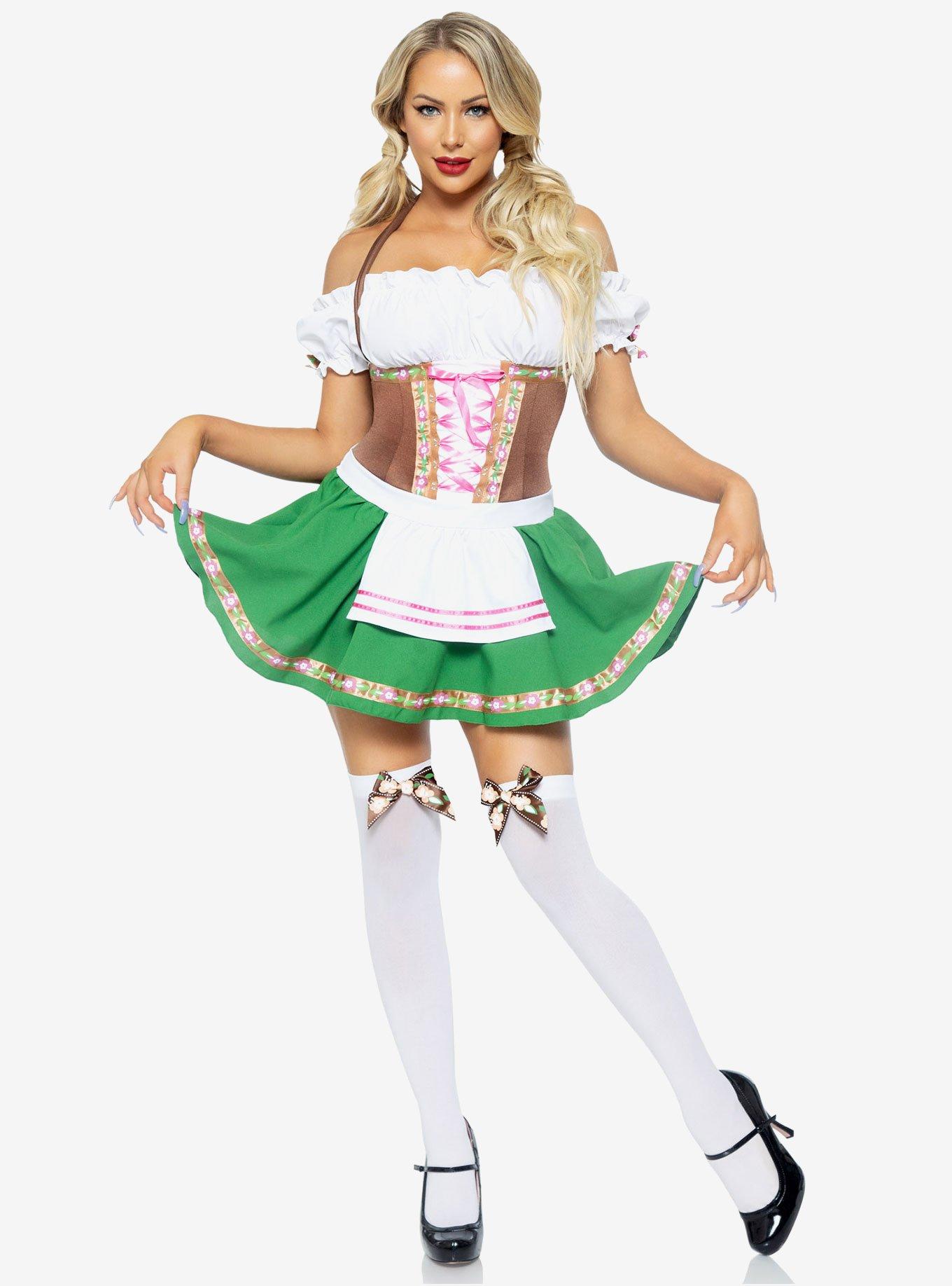 Gretchen Costume Dress with Trim & Stockings with Bows, BROWN, hi-res