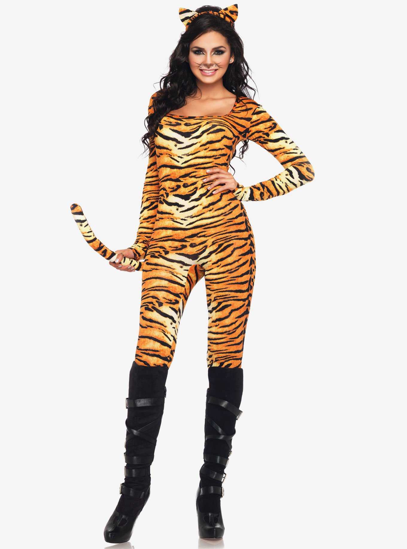 Wild Tigress Costume Catsuit with Tail and Ear Headband, , hi-res