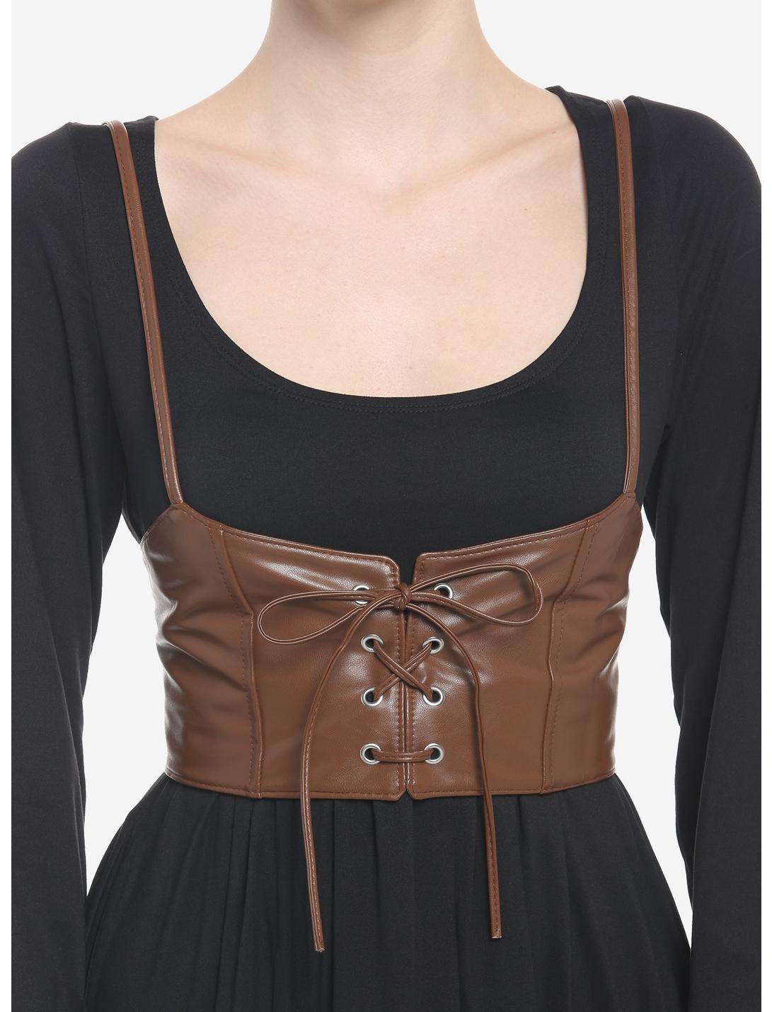 Brown Faux Leather Corset-Style Harness, BROWN, hi-res