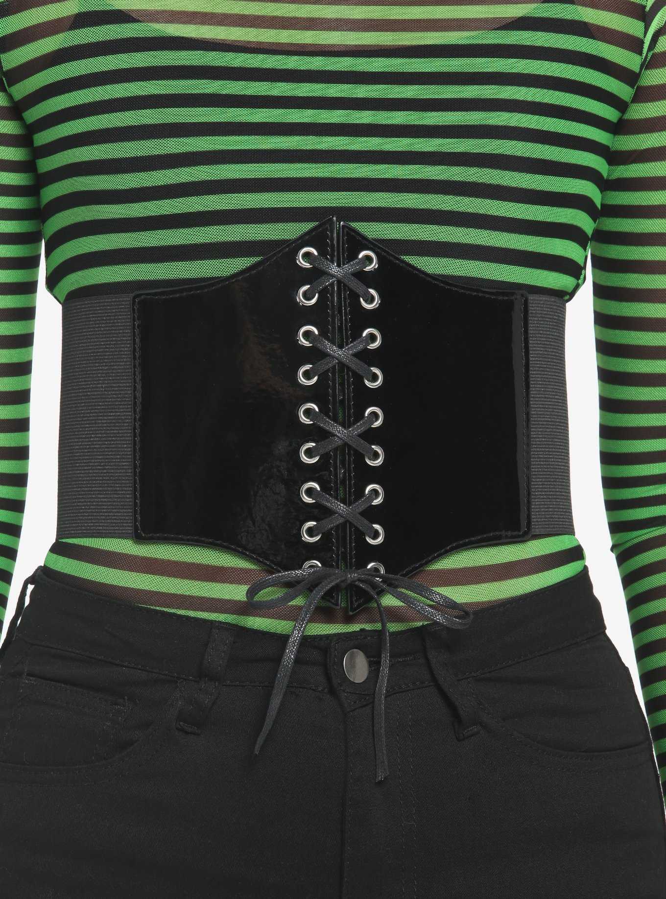 Black Lace-Up Corset Belt, , hi-res
