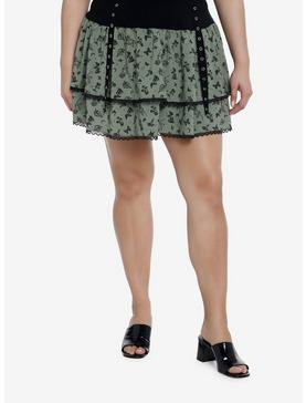 Thorn & Fable Green Butterfly Mushroom Tiered Skirt Plus Size, , hi-res