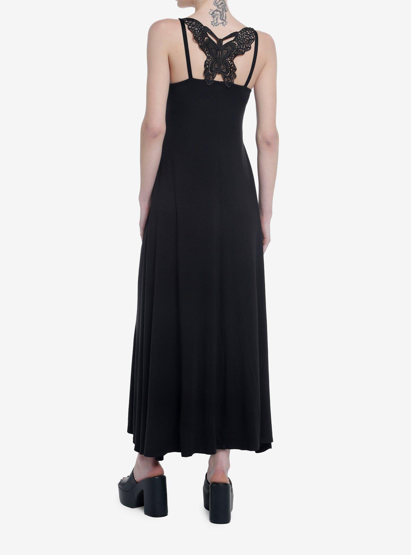 Thorn & Fable Black Lace Butterfly Maxi Dress, BLACK, hi-res