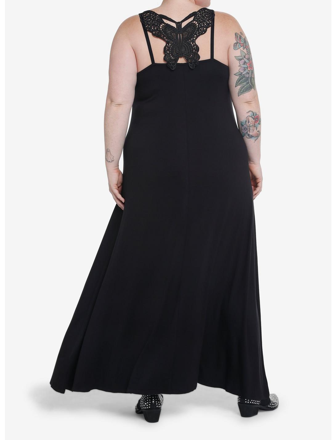 Thorn & Fable Black Lace Butterfly Maxi Dress Plus Size, BLACK, hi-res
