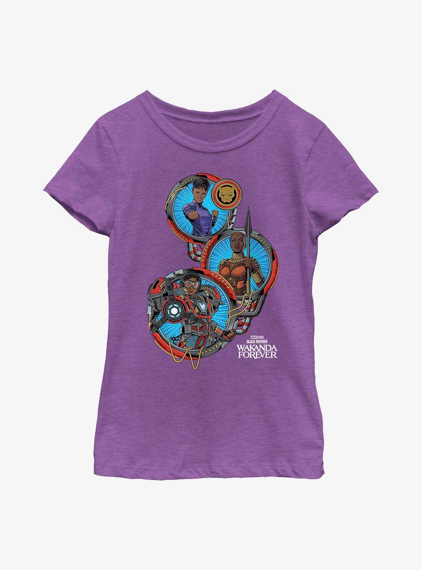 Marvel Black Panther: Wakanda Forever Shuri Okoye Ironheart Youth Girls T-Shirt, PURPLE BERRY, hi-res