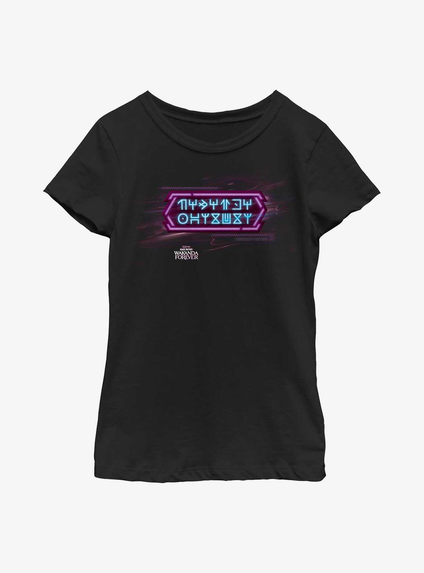Marvel Black Panther: Wakanda Forever Wakandan Text Youth Girls T-Shirt, BLACK, hi-res