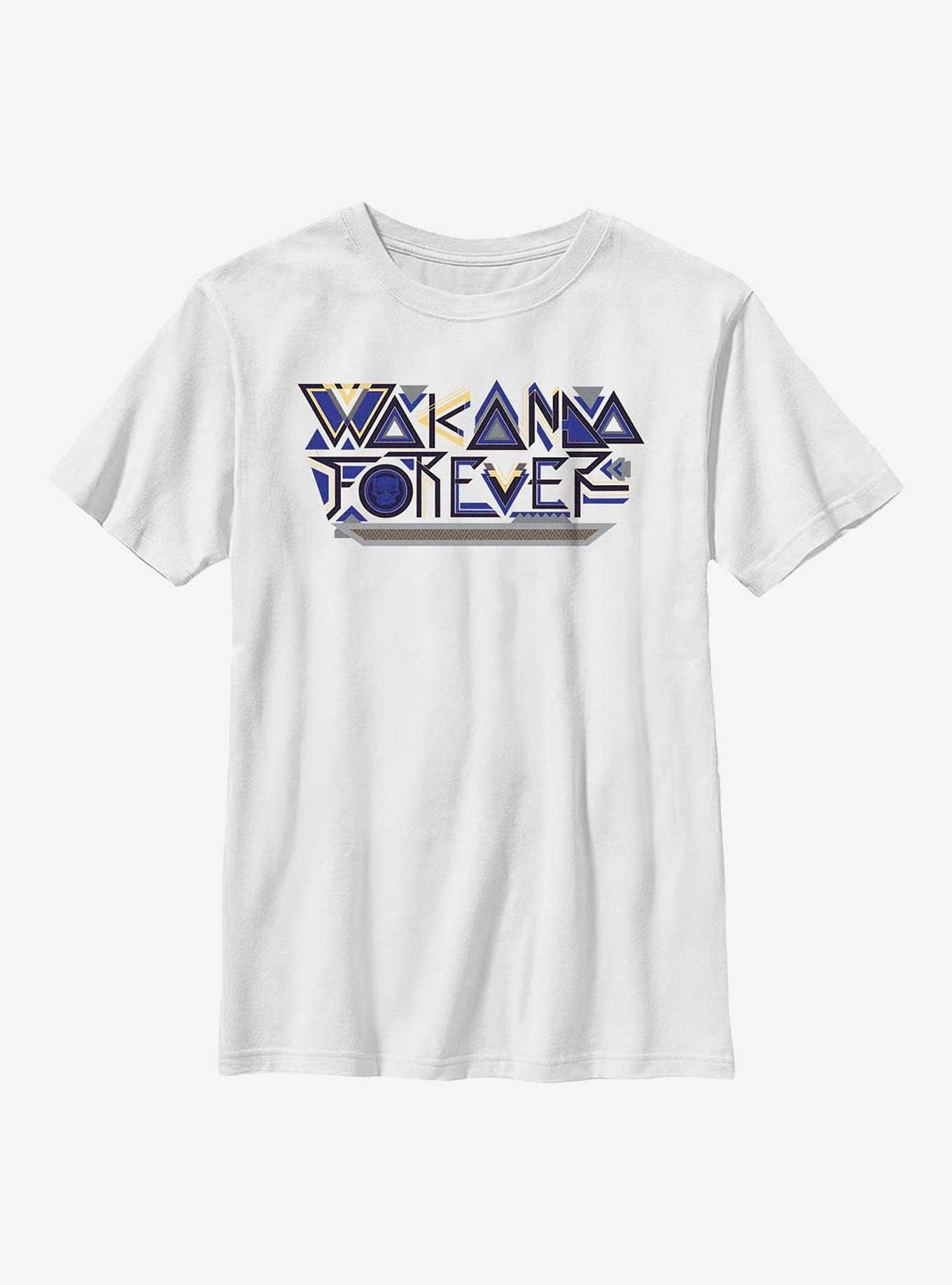 Marvel Black Panther: Wakanda Forever Pattern Logo Youth T-Shirt, WHITE, hi-res